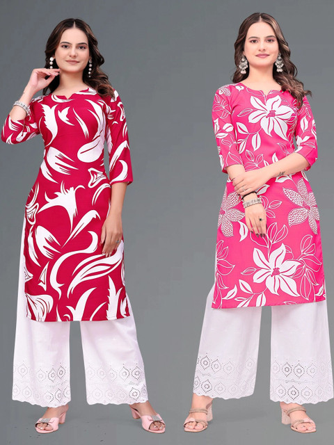 MANDIV FASHION Women Floral Printed Crepe Kurta