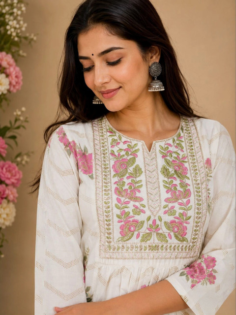 Araaha Women Floral Embroidered Thread Work Floral Kurta - Image 5