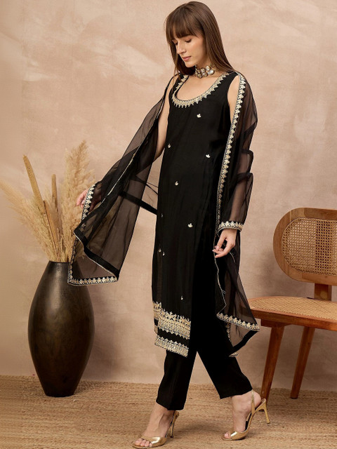 all about you Women Ethnic Motifs Embroidered Regular Kurta with Trousers & With Dupatta - Image 3