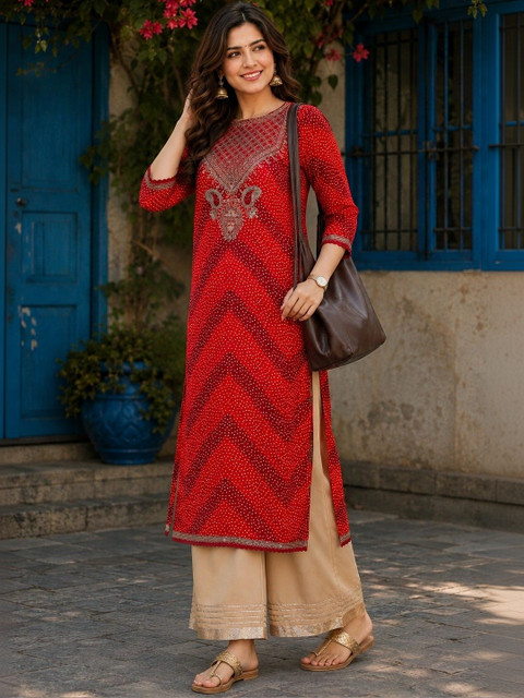 KALINI Women Bandhani Printed Thread Work Kurta - Image 5