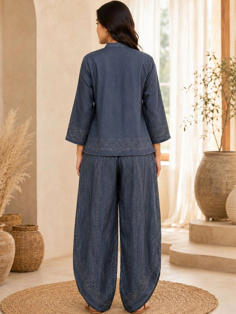 IKSHARA Cotton Embroidered Top with Palazzos - Image 5