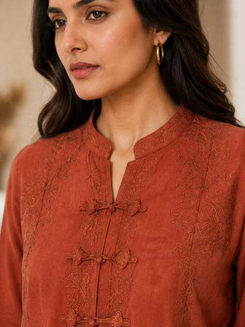 IKSHARA Cotton Embroidered Tunic with Palazzos - Image 2