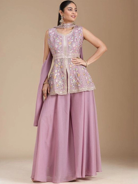 Sangria Women Floral Embroidered Empire Thread Work Kurti with Sharara & With Dupatta