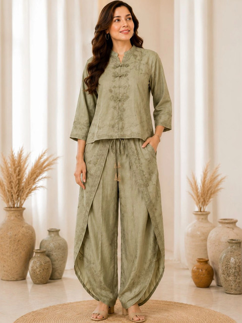 IKSHARA Cotton Embroidered Top with Palazzos
