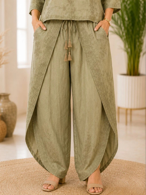IKSHARA Cotton Embroidered Top with Palazzos - Image 2