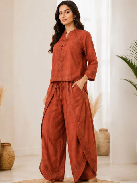 IKSHARA Cotton Embroidered Tunic with Palazzos - Image 6