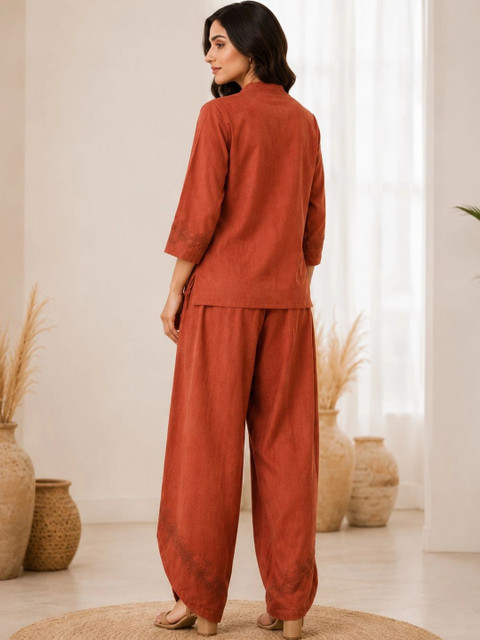IKSHARA Cotton Embroidered Tunic with Palazzos - Image 4