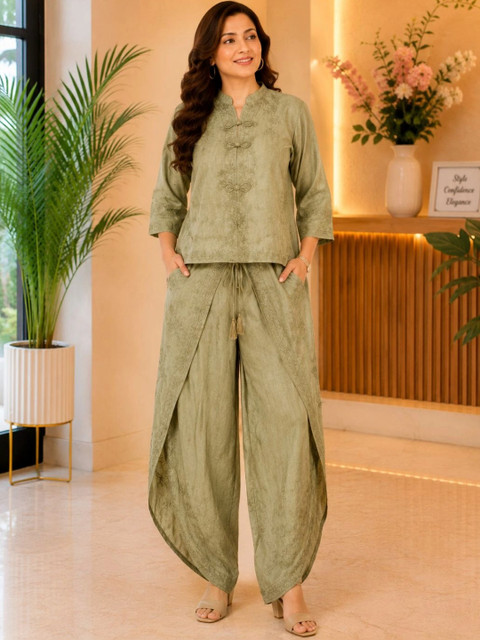 IKSHARA Cotton Embroidered Top with Palazzos - Image 6