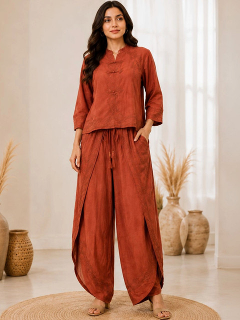 IKSHARA Cotton Embroidered Tunic with Palazzos