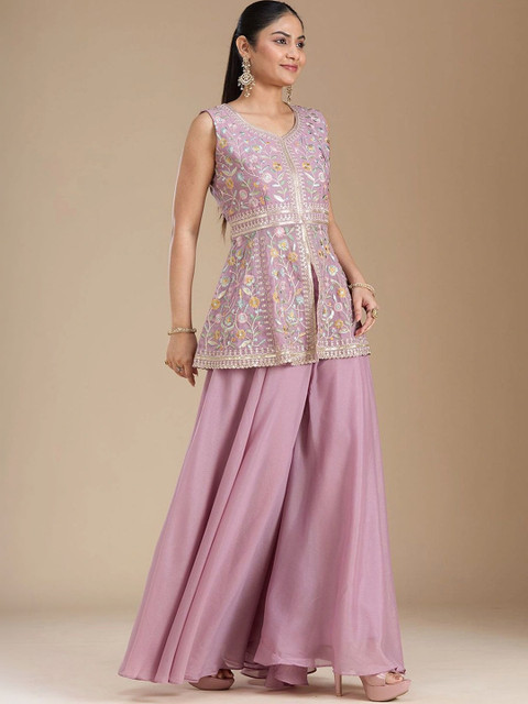 Sangria Women Floral Embroidered Empire Thread Work Kurti with Sharara & With Dupatta - Image 2