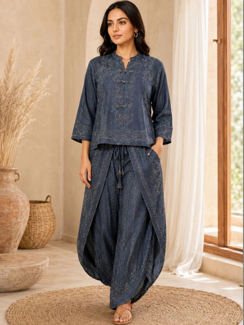 IKSHARA Cotton Embroidered Top with Palazzos - Image 7