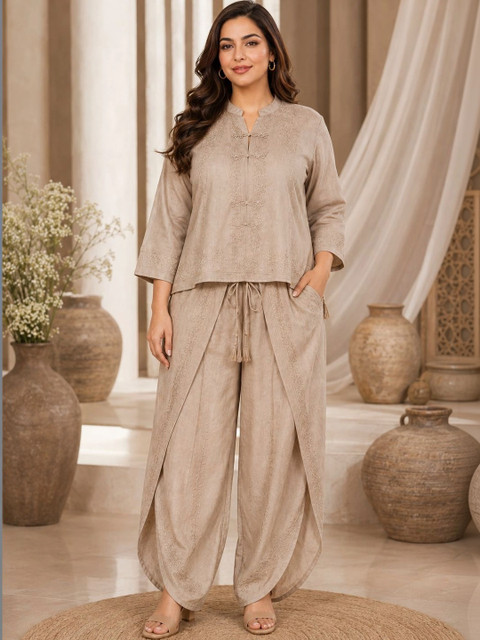 IKSHARA Cotton Embroidered Top with Trousers