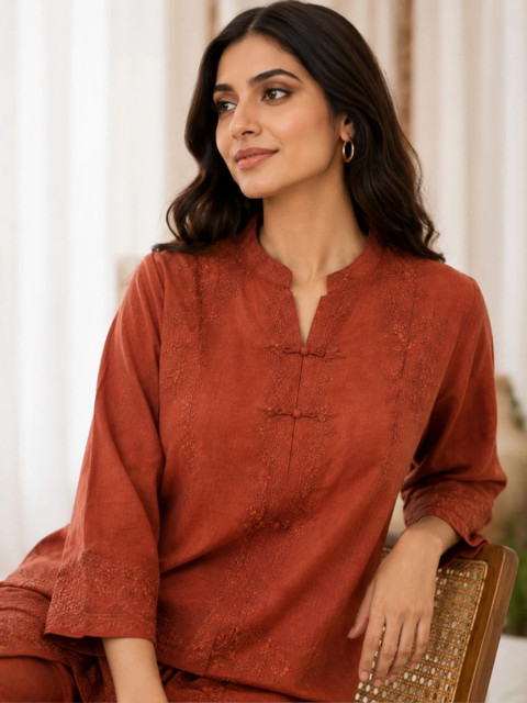 IKSHARA Cotton Embroidered Tunic with Palazzos - Image 5