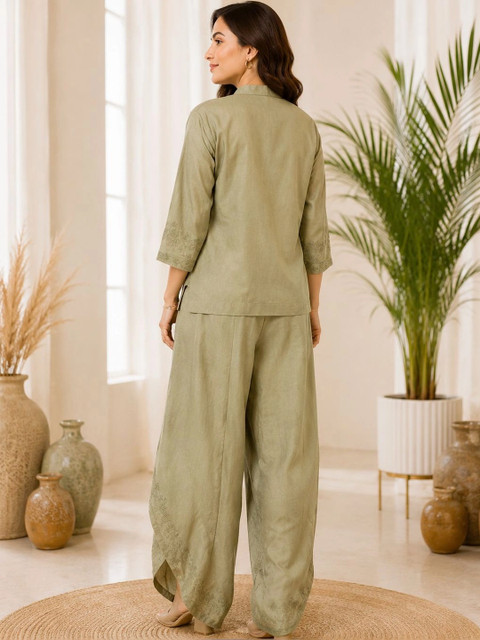 IKSHARA Cotton Embroidered Top with Palazzos - Image 5