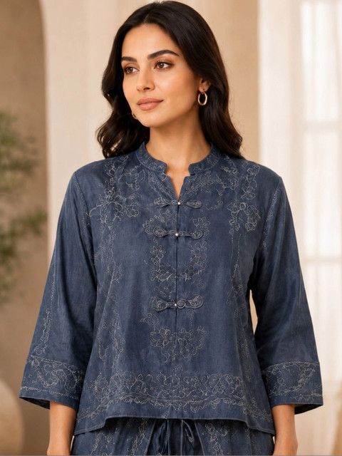IKSHARA Cotton Embroidered Top with Palazzos - Image 6