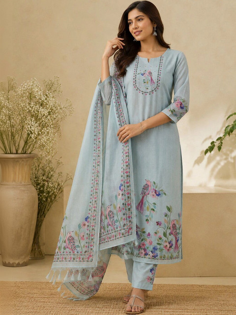 WaCraz Printed Linen Semi-Stitched Dress Material - Image 3