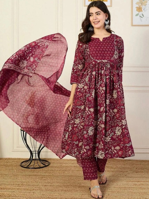 Chhipa Prints Women Floral Printed Empire Kurta with Trousers & With Dupatta
