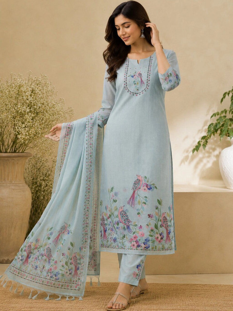 WaCraz Printed Linen Semi-Stitched Dress Material