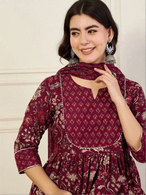 Chhipa Prints Women Floral Printed Empire Kurta with Trousers & With Dupatta - Image 5