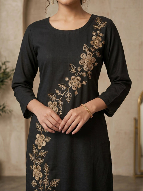 Teegital Women Floral Embroidered Thread Work Kurta - Image 4