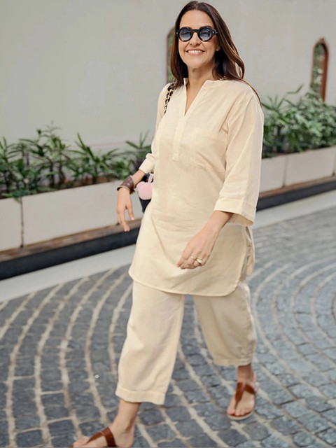 shoecom Cotton Solid Tunic with Trousers