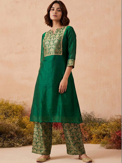 House of Pataudi Women Ethnic Motifs Regular Kurta with Palazzos