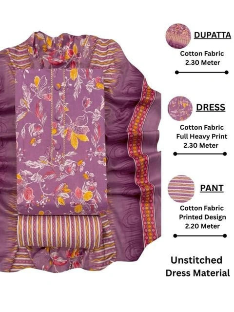 FashionsEye Printed Pure Cotton Unstitched Dress Material - Image 2