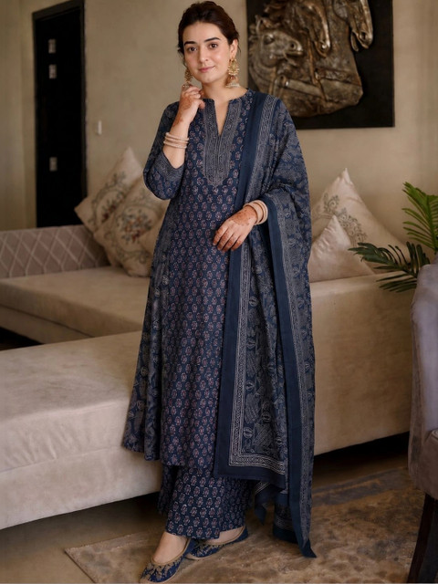 GoSriKi Women Ethnic Motifs Printed Regular Kurta with Palazzos & With Dupatta