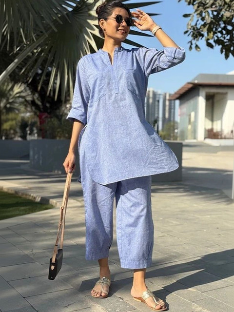 shoecom Cotton Solid Tunic with Trousers