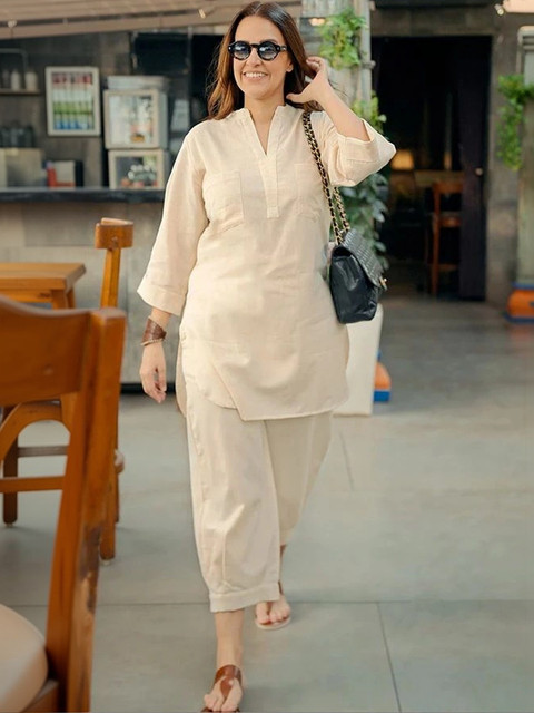 shoecom Cotton Solid Tunic with Trousers - Image 5