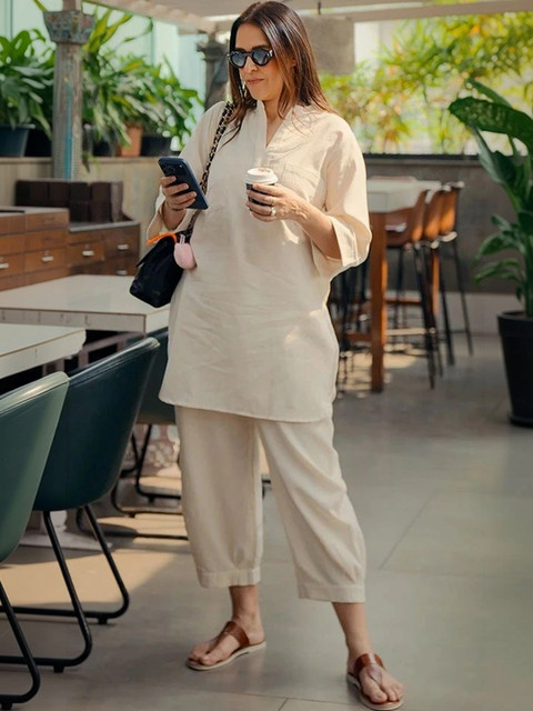shoecom Cotton Solid Tunic with Trousers - Image 4