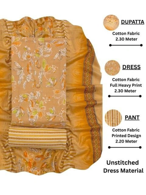 FashionsEye Printed Pure Cotton Unstitched Dress Material - Image 2