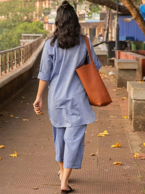 shoecom Cotton Solid Tunic with Trousers - Image 4