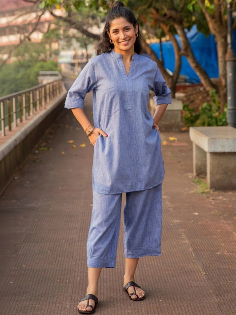 shoecom Cotton Solid Tunic with Trousers - Image 5