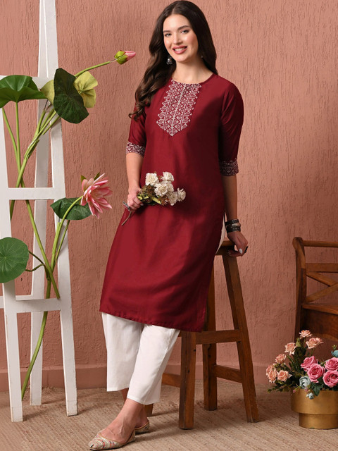 Sangria Women Embroidered Thread Work Kurta - Image 6