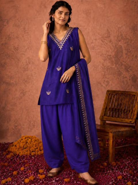 TWINS LADY Women Ethnic Motifs Embroidered Regular Thread Work Kurta with Patiala & With Dupatta