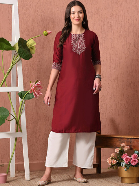 Sangria Women Embroidered Thread Work Kurta
