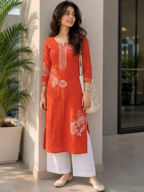 Zyla Women Floral Printed Thread Work Kurta - Image 5