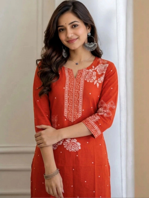 Zyla Women Floral Printed Thread Work Kurta - Image 2