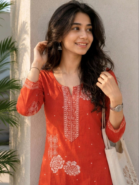 Zyla Women Floral Printed Thread Work Kurta - Image 6