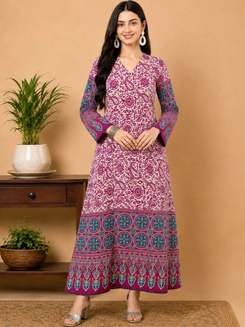 KALINI Ethnic Motifs Print Maxi Dress