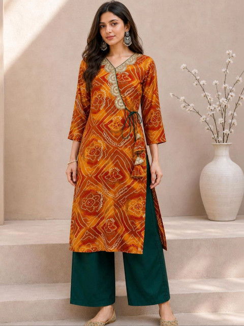 KALINI Women Bandhani Printed Thread Work Kurta - Image 3