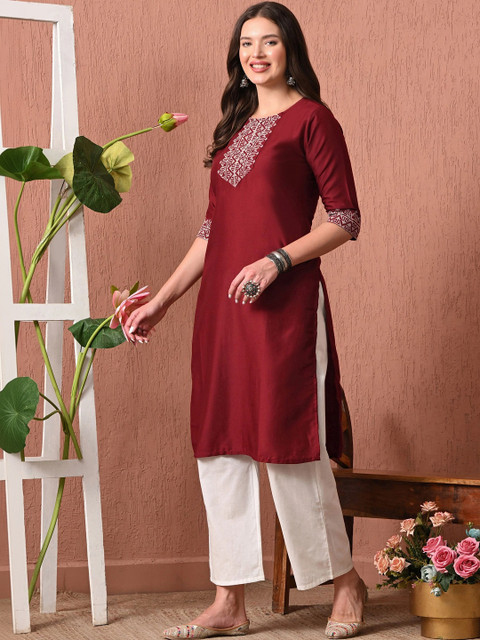 Sangria Women Embroidered Thread Work Kurta - Image 2