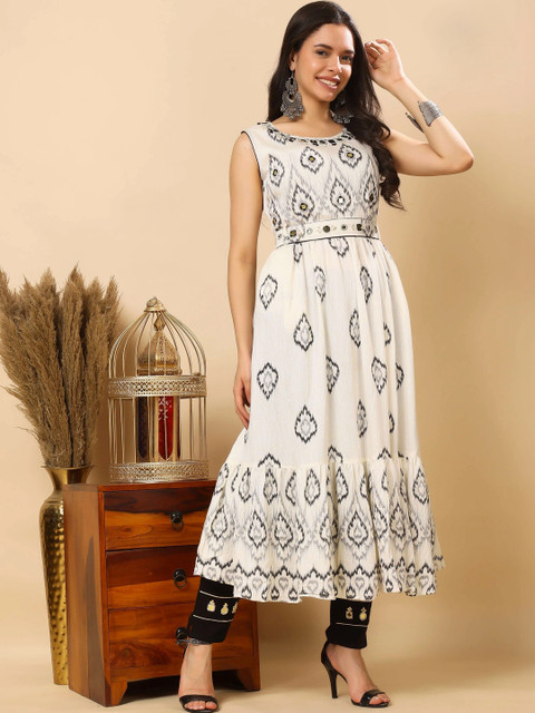 RABRIC Women Ethnic Motifs Printed Empire Mirror Work Kurta with Trousers & With Dupatta - Image 7