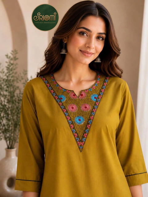 SRIOMI Women Ethnic Motifs Embroidered Regular Thread Work Linen Kurta with Trousers - Image 2