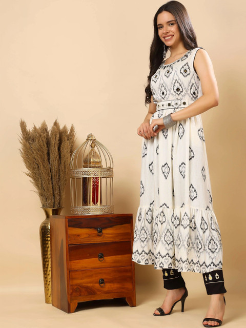 RABRIC Women Ethnic Motifs Printed Empire Mirror Work Kurta with Trousers & With Dupatta - Image 6