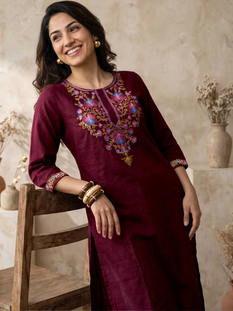 Anouk Women Floral Embroidered Thread Work Floral Kurta