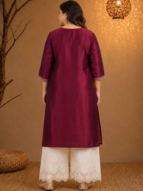 FULL BLOOM Women Ethnic Motifs Embroidered Thread Work Kurta - Image 3