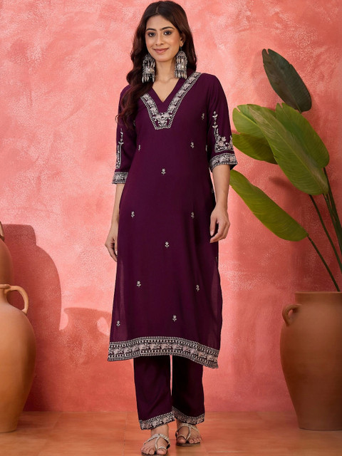 Sangria Embroidered Tunic with Trousers