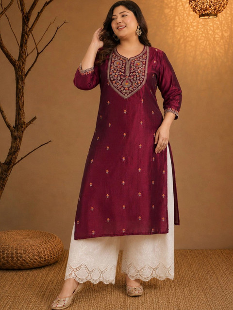 FULL BLOOM Women Ethnic Motifs Embroidered Thread Work Kurta - Image 4